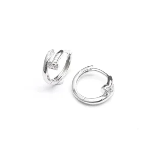 RENSINO Fashion Mini Zircon Nail Earrings 925 Sterling Silver 9MM 12MM Hoop Earrings Women Men