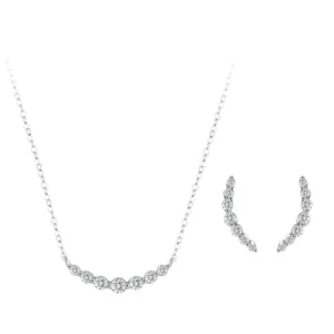 RENSINO Fashion Minimalist Geometric Zirconia Jewelry Set 925 Sterling Silver Smile Line Necklace Earrings 2-piece Set for Women