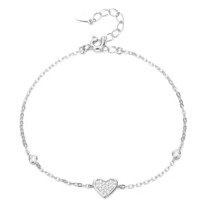 RENSINO Fashion Minimalist Jewelry 925 Sterling Silver Heart Zircon Bracelet Gold Plated Bracelets for Women