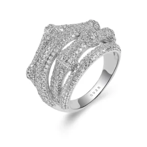RENSINO Fashion Multi Layers Setting Cubic Zirconia Chunky Ring Jewelry 925 Sterling Silver Ring