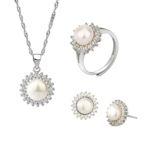 RENSINO Fashion Natural Freshwater Pearl 925 Silver Necklace Jewelry Sets High End Women Jewelry Set