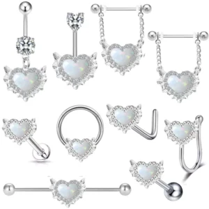 RENSINO Fashion Opal Heart Shape Stainless Steel Body Chain Belly Rings for Wedding Engagement