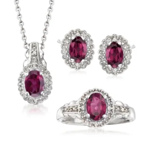 RENSINO Fashion Oval Shape Pink Sapphire 925 Sterling Silver September Birthstone Jewelry Set