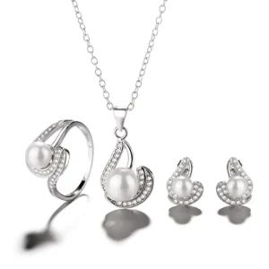 RENSINO Fashion Pearl Jewelry Set in Real Silver 925 Gemstone Rings Pendant Earrings Set for Women