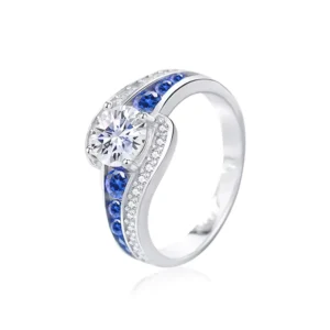 RENSINO Fashion Personality Design 925 Sterling Silver Jewelry Round Brilliant Cut Moissanite Rings for Women