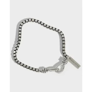 RENSINO Fashion Personalized Silver Jewelry S925 Pure Silver Vintage Thick Link Couple Bracelet