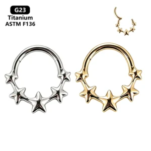 RENSINO Fashion Piercing G23 Titanium Zircon Nose Ring Paved Twist Hinged Segment Clicker 16G 18G Wedding Body Jewelry