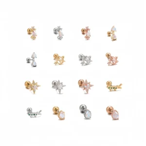 RENSINO Fashion Piercing Jewelry Titanium Ear Cartilage Labert Nose Geometric Design with Zircon Stud Earrings