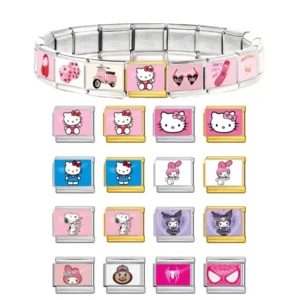RENSINO Fashion Pink Series Cartoon Charms Italian Charm Bracelet Link Fit 9mm Stainless Steel Bracelet Making DIY Charm Jewelry Gifts