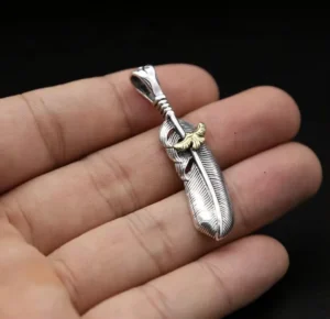 RENSINO Fashion Popular Jewelry Personalized Solid 925 Sterling Silver Vintage Eagle Feather Pendant Charms Gift DF0029