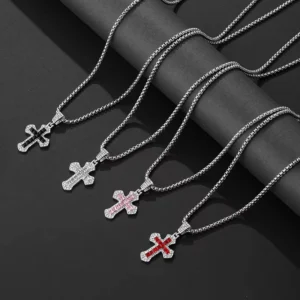 RENSINO Fashion Punk Cross Arrow Chokers Necklaces Hip Hop Zircon Cross Necklace For Men