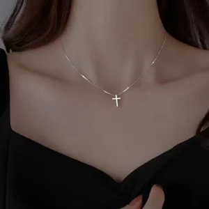 RENSINO Fashion Religious Necklace Jewelry 925 Sterling Silver Necklace Smooth Cross Pendant Necklace for Women Jewelry