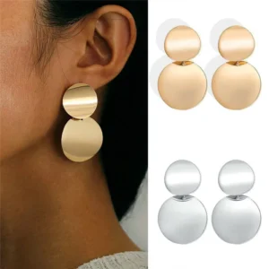 RENSINO Fashion Round Circle Layered Promotion Gifts Earring Vintage Women Fashion Geometric Gold Silver Disc Drop Earrings