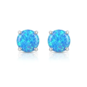 RENSINO Fashion Round Shaped Blue Opal 925 Silver Gemstone Rhodium Plated Women Opal Beaded Earrings