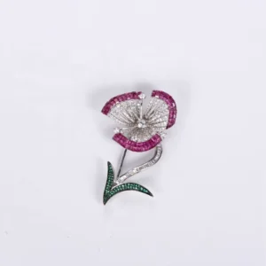 RENSINO Fashion Ruby Wedding Garment Crystal Brooch Flower Enamel Pin Brooches Womens 925 Silver Jewelry