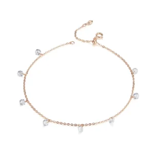 RENSINO Fashion S925 Sterling Silver Anklets with Simple Zircon for Gift Occasions