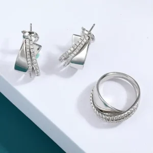 RENSINO Fashion Silver Jewelry Set 925 Sterling Thick Band Rings and Hoop Earrings for Women Jewelry Set