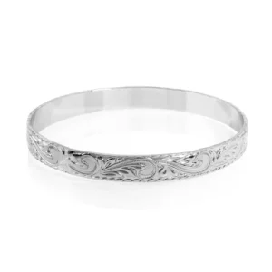RENSINO Fashion Silver Plated Simple Bangle Carving Flower Hawaiian Jewelry Women
