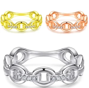 RENSINO Fashion Silver Rings Women Chain Vintage 925 Silver Cubic Zirconia Rings
