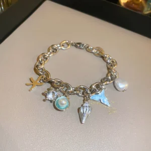 RENSINO Fashion Silver Tone Multi Charms Bracelet Nautical Style Starfish Conch Accessories Boho Handmade Jewelry for Resale