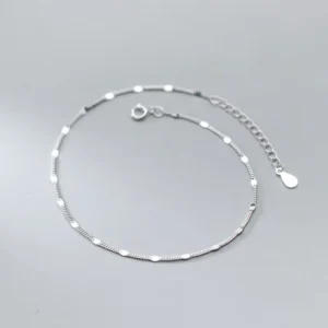 RENSINO Fashion Simple 925 Sterling Silver Link Chain Anklet Foot Jewelry for Women Girls
