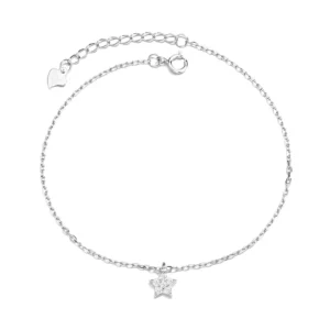 RENSINO Fashion Simple 925 Sterling Silver Zircon Bracelet Five Pointed Star Bracelet