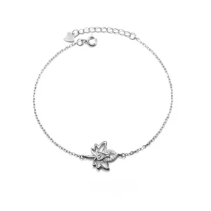 RENSINO Fashion Simple Leaf 925 Silver Zircon Bracelet