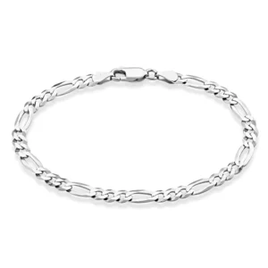 RENSINO Fashion Solid 925 Sterling Silver Figaro Chain Bracelet for Women Men
