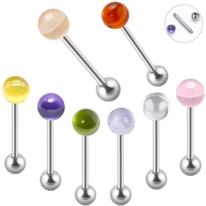 RENSINO Fashion Stainless Steel Body Piercing Jewelry 14G Straight Tongue Ring Transparent Zircon Tongue Stud Hottie Body Jewelry
