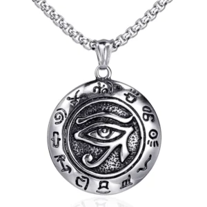 RENSINO Fashion Stainless Steel Jewelry Vintage Egyptian Antique Silver Plated Eye of Horus Pendant Devil Eye Necklaces