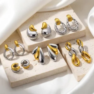 RENSINO Fashion Stainless Steel Mixed Styles Two Tone Gold Silver Earrings Women Hypoallergenic Waterproof Anti Tarnish Jewelry
