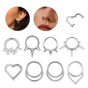 RENSINO Fashion Stainless Steel Seamless Ring Unisex Piercing Jewelry Heart shaped Nose Ring Hip Hop tide Body Jewelry