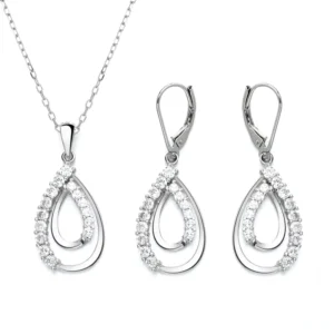 RENSINO Fashion Sterling Silver Jewelry Hollow Oval Rhinestone Earrings Necklace Pendant