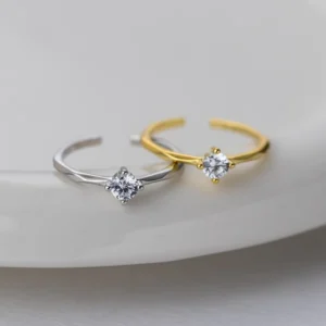 RENSINO Fashion Sterling Silver Rings for Women Zircon Adjustable Silver Ring Gold Wedding Ring 18K