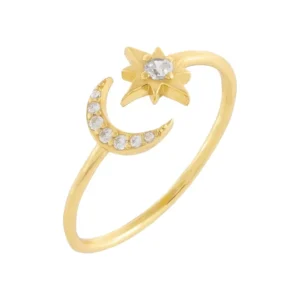RENSINO Fashion Style 925 Sterling Silver Free Size Moon Star Adjustable Tiny Ring