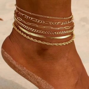 RENSINO Fashion Summer Foot Jewelry Vintage Gold Plated Zircon Multilayer Anklet Bracelet Set Alloy Material Stylish Gift