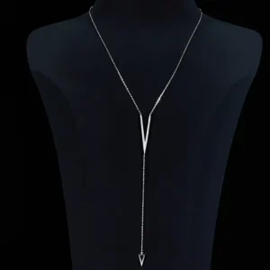 RENSINO Fashion Sweater Chain Long Sterling Silver Women Jewelry V Neck Low Chest Chain Necklace
