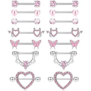 RENSINO Fashion Sweet Stainless Steel Nipple Rings Heart Moon Zirconia Nipple Studs Body Piercing Jewelry in Stock