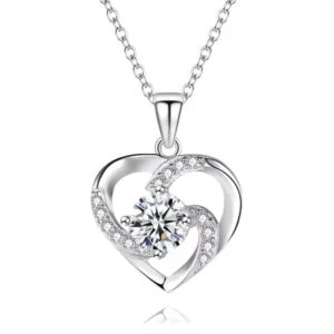 RENSINO Fashion Trendy Hollow Love Heart Pendant Necklace for Women Alloy Silver Plated Zircon Inlaid Romantic Daily Wear Jewelry Gift