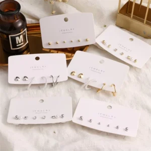 RENSINO Fashion Trendy Korean Style Gold Plated Stud Earrings Set Silver Pearl Circle Hoop Stud Earrings Jewelry for Women