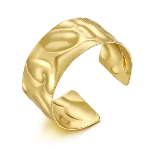 RENSINO Fashion Vintage 14K Gold Plated High Polished Geometric Hammered Adjustable Open Cuff Women’s Eco Friendly Wide Statement Trendy