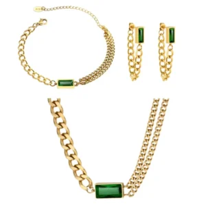 RENSINO Fashion Vintage 14k Gold Plated Stainless Steel Crystal Rhinestone Necklace Bracelet Earrings Set Wedding Party Engagement