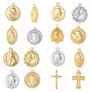 RENSINO Fashion Virgin Mary Vintage Pendant Cross Diy Religious Jewelry Supplies Virgin Mary Saint Medal Cross Charm Pendants