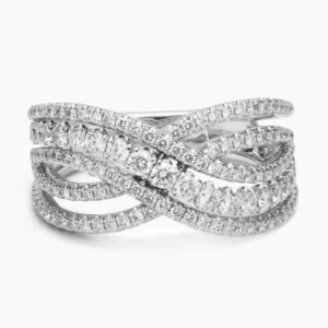 RENSINO Fashion White Gold Plated Rings Five Layer Line Exquisite Zircon Light Luxury Elegant Personality Style Ring