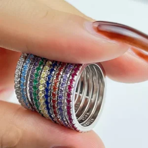 RENSINO Fashion Women 925 Sterling Silver Zircon Eternity Band Single Stone Rings