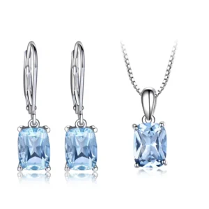 RENSINO Fashion Women Fine Jewelry Set 925 Sterling Silver Sky Blue Topaz Necklace Earring