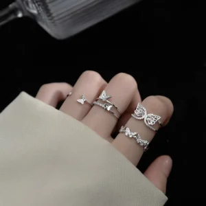 RENSINO Fashion Women Ring 925 Sterling Silver Cubic Zircon Butterfly Shape Adjustable Open Knuckle Finger Rings Jewelry