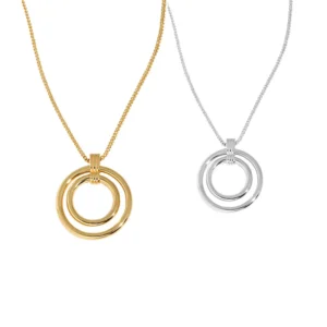 RENSINO Fashion Women Silver Jewelry New Design Double Circle Pendant Necklace
