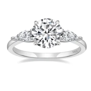 RENSINO Fashion Women Wedding Jewelry 2ct Moissanite Rings 925 Sterling Silver Simple Classic Design Prong Setting for Engagement