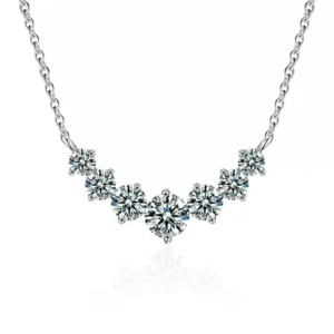RENSINO Fashion Women’s Fine Jewelry 925 Silver Luxury Moissanite Charm Necklace Smile Flower Shape Link Chain Claw Setting Trendy